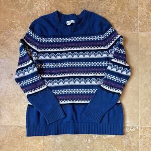 Croft & Barrow Women's Med. Blue Fair Isle Pullover Sweater Cozy, Prep, Winter